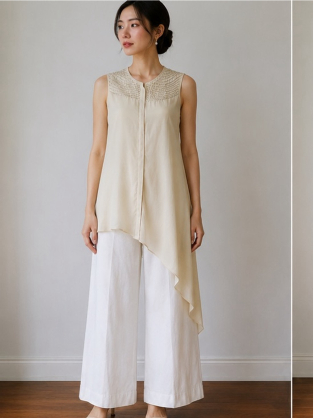 SCRT silk Asymmetrical Sleeveless Tunic Top Size Small ivory